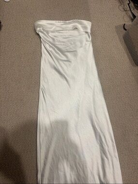 Strapless White Satin Evening Dress
